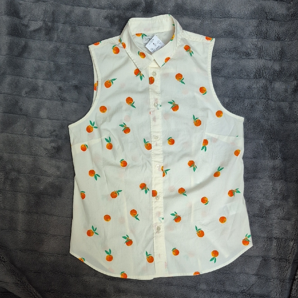 J.Crew Oranges Cotton Printed Sleeveless Shirt Size Small, New With Tags